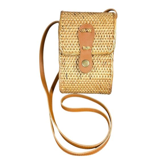Rattan Crossbody Bag Small Woven Straw Purse Boho Basket Artisan Festival Travel - Picture 1 of 12